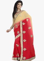 Triveni Sarees Red Embroidered Saree