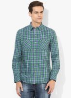 Ucla Green Checked Casual Shirt