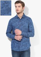 United Colors of Benetton Blue Printed Slim Fit Casual Shirt