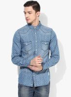 United Colors of Benetton Blue Printed Slim Fit Casual Shirt