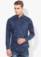 United Colors of Benetton Blue Printed Slim Fit Casual Shirt