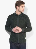 United Colors of Benetton Green Printed Slim Fit Casual Shirt