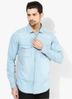 United Colors of Benetton Light Blue Solid Slim Fit Casual Shirt