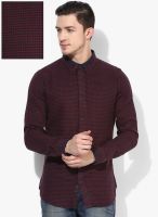 United Colors of Benetton Maroon Printed Slim Fit Casual Shirt