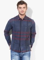 United Colors of Benetton Navy Blue Striped Slim Fit Casual Shirt