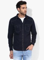 United Colors of Benetton Navy Blue Solid Slim Fit Casual Shirt