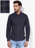 United Colors of Benetton Navy Blue Checked Slim Fit Casual Shirt