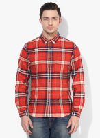 United Colors of Benetton Red Checked Slim Fit Casual Shirt