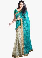 Vaamsi Aqua Blue Printed Saree