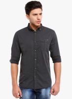 Vintage Navy Blue Solid Slim Fit Casual Shirt