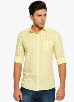 Vintage Yellow Printed Slim Fit Casual Shirt