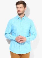 Wills Lifestyle Aqua Blue Slim Fit Casual Shirt