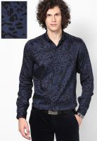 Wills Lifestyle Navy Blue Printed Casual Shirt