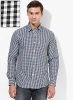 Wills Lifestyle Navy Blue Regular Fit Casual Shirt