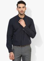 Wills Lifestyle Navy Blue Slim Fit Club Wear Shirt