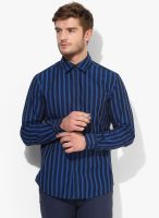 Wills Lifestyle Navy Blue Slim Fit Casual Shirt