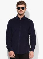 Wills Lifestyle Navy Blue Slim Fit Casual Shirt