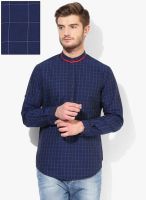 Wills Lifestyle Navy Blue Slim Fit Casual Shirt