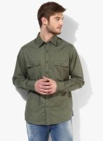 Wills Lifestyle Olive Slim Fit Casual Shirt