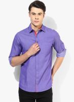 Wills Lifestyle Purple Slim Fit Casual Shirt