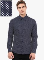 Yellow Submarine Navy Blue Printed Regular Fit Casual Shirt