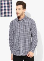 Arrow Sports Navy Blue Checked Slim Fit Casual Shirt