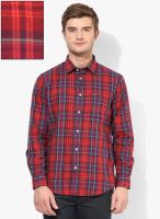 Arrow Sports Red Checked Slim Fit Casual Shirt