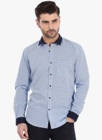 Basics Aqua Blue Printed Slim Fit Casual Shirt