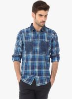 Basics Blue Checked Slim Fit Casual Shirt