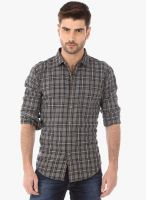 Basics Grey Checked Slim Fit Casual Shirt