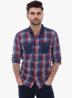 Basics Red Checked Slim Fit Casual Shirt