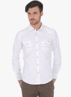 Basics White Solid Slim Fit Casual Shirt