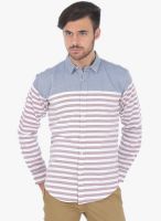Basics White Striped Slim Fit Casual Shirt