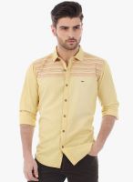 Basics Yellow Printed Slim Fit Casual Shirt