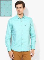 Bay Island Aqua Blue Printed Regular Fit Casual Shirt