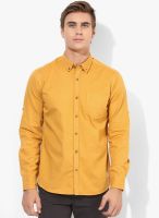 Bay Island Mustard Yellow Solid Regular Fit Casual Shirt