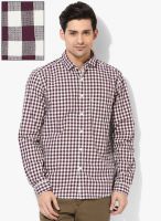Code by Lifestyle Purple Checked Slim Fit Casual Shirt