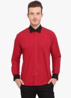 Ennoble Red Solid Slim Fit Casual Shirt