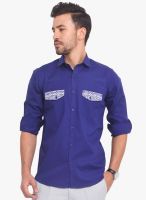 Exitplay Blue Solid Regular Fit Casual Shirt