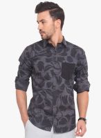 Exitplay Grey Printed Regular Fit Casual Shirt