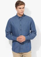 Indian Terrain Blue Solid Slim Fit Casual Shirt