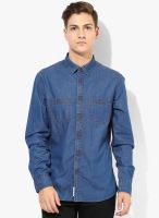 Indian Terrain Blue Solid Slim Fit Casual Shirt