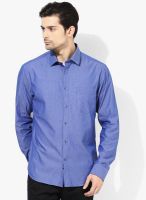 Indian Terrain Blue Solid Slim Fit Casual Shirt