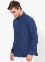 Indian Terrain Blue Solid Slim Fit Casual Shirt