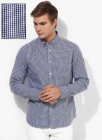 Indian Terrain Navy Blue Checked Slim Fit Casual Shirt