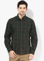 Indian Terrain Olive Checked Slim Fit Casual Shirt