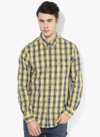 Izod Yellow Checked Slim Fit Casual Shirt