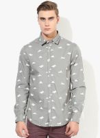 Jack & Jones Grey Printed Slim Fit Casual Shirt