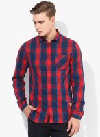 Jack & Jones Navy Blue Checked Slim Fit Casual Shirt