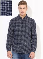 Jack & Jones Navy Blue Checked Slim Fit Casual Shirt